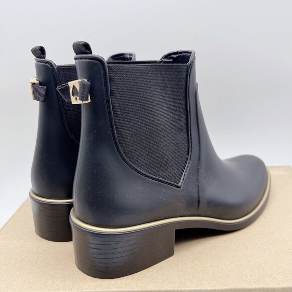 Kate Spade Solstice Women’s Ankle Bow Rain Boots Heeled Black Pull On US 8 - Picture 7 of 11